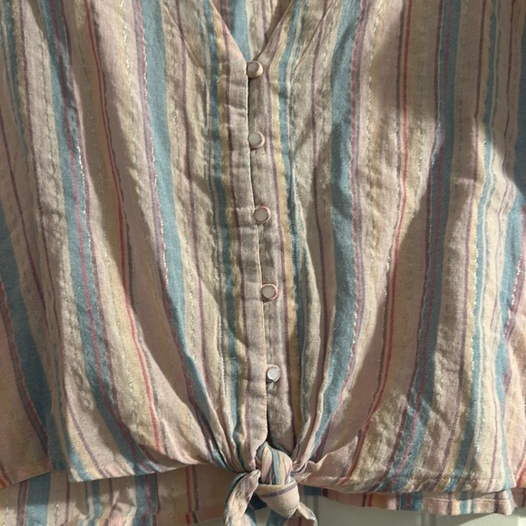 Striped Blouse with Front Tie - Picture 4 of 8